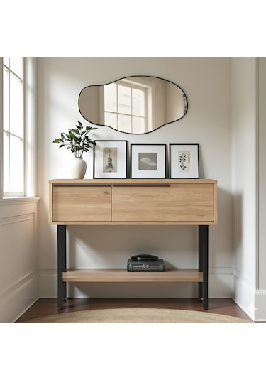 Robin Home Antre Hol Salon Aynalı Dresuar Kapaklı Metal Ayaklı No1 Sepet Kahverengi