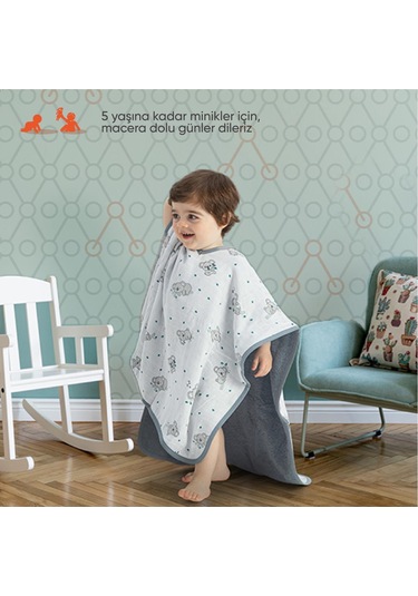 Gezenbebe Hero Desenli Müslin Ve Havlu Bebek Çocuk Pançosu 001