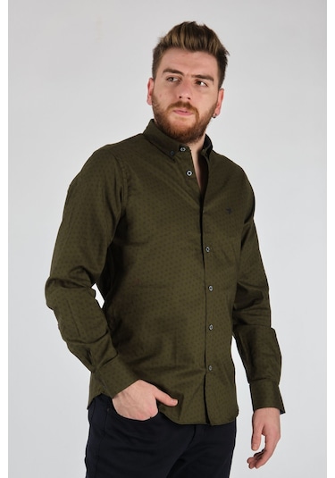 Brothers Minimalist Uzun Kol Erkek Gömlek - Günlük & İş Haki