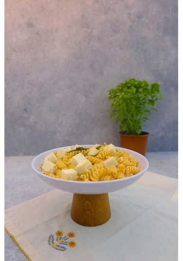 Macaroni Ahşap Ayaklı 22,5 Cm Melamin Servis Tabağı, Çukur Sunum