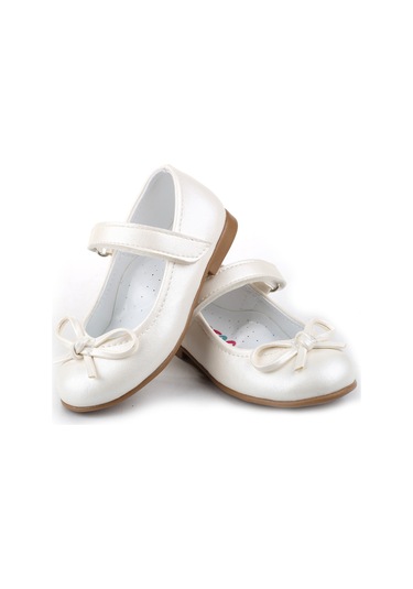 Papuç Sepeti Ortaç-2079 Kız Bebek Balerin Rugan Babet Ayakkabı Buz Beyaz