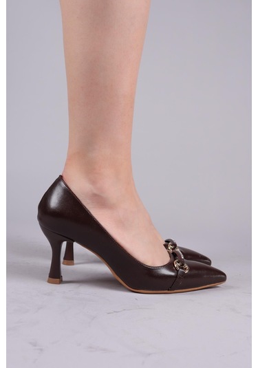 Lepel Taşlı Gold Tokalı Stiletto Kahverengi-8504 Kahverengi