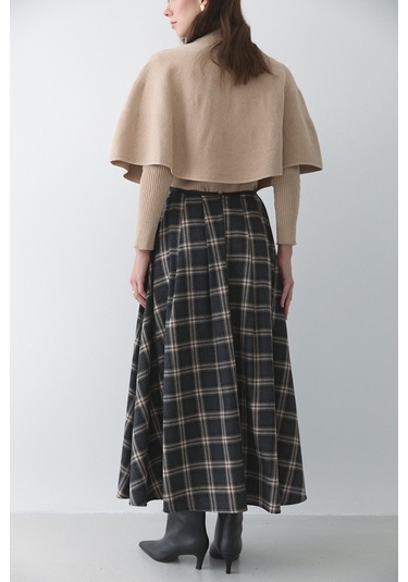 Antrasit Bej Deri Şeritli Ekoseli Etek - 4977 Antrasit - Bej