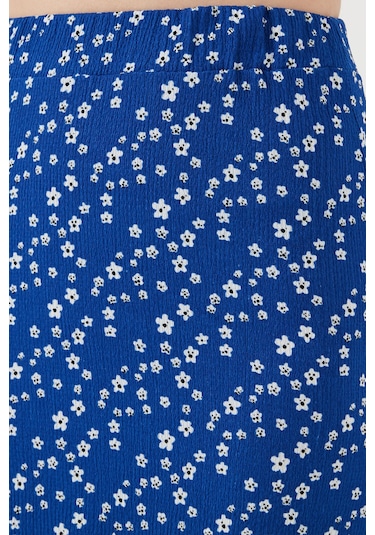 Lela Çiçek Desenli Regular Fit Volanlı Yüksek Bel Midi Boy Yırtmaçlı Bayan Etek 5869012 Saks