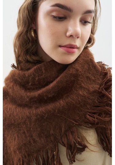 Püsküllü Atkı Kahverengi Kahverengi