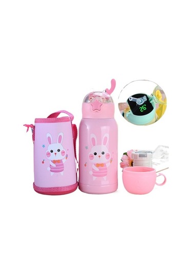 Enjoytime 316 Paslanmaz Çelik Led Akıllı Termos 500ml Çocuk Su Kupası Pembe Pembe