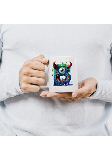 B Harfi Bardak, Sevimli Canavarlar Harflı Bardak Hediyesi Porselen Beyaz