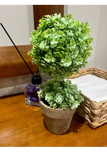 24 Cm Yapay Çiçek - Hediyelik Saksılı Dekoratif Şimşir Topu Yeşil
