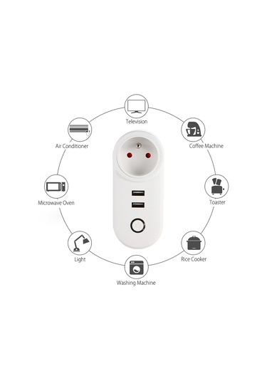 Xindoker Akıllı Wifi Prizi, Uzak Kumanda, Ses Kontrolü, Zamanlama Fonksiyonu, 2 Usb Portu, Ewelink Uyumlu, 2200w, Abs+pc Malzeme