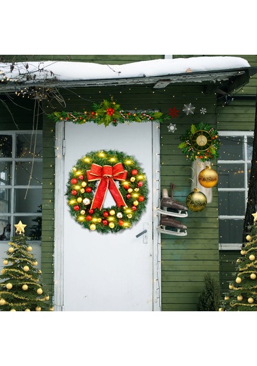 Yay Düğüm Topları Ile Noel Çelenk 12" Mutlu Noeller Çok Renkli