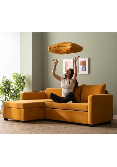 Pafu Kado Yataklı Köşe Koltuk Takımı - Bohem Hardal Hardal