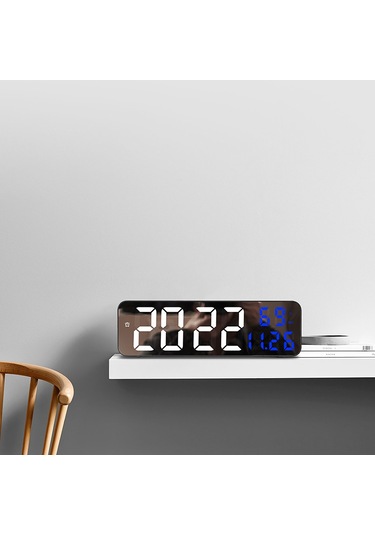 Xindoker Ev İçin Dijital Led Alarm Saat, Ayna Ekranlı, Duvar/sandık Tipi, Elektrikli, Siyah Kasa, Beyaz-kırmızı Sayılar Siyah - Beyaz