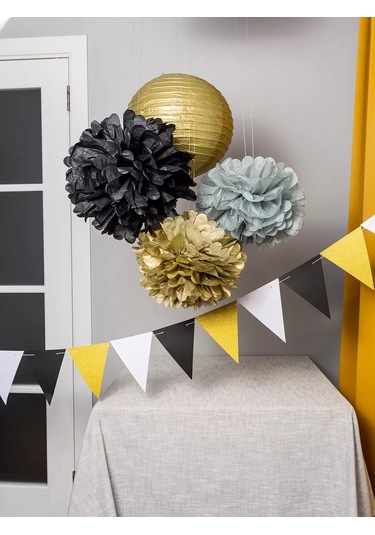 Fiolento Kağıt Küre, Ponponlar Ve Bayraklı Süsleme 235909683 Altın Rengi