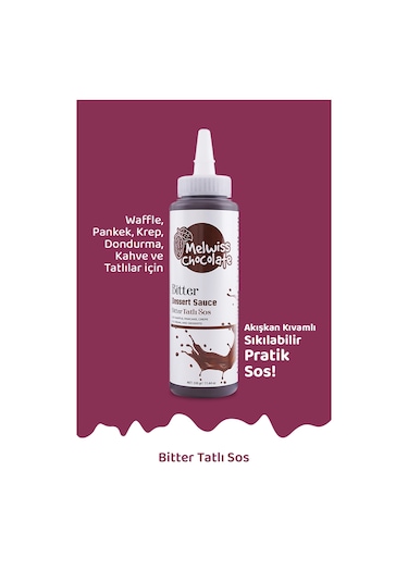 Melwiss Chocolate Bitter Çikolata Sosu - Waffle Krep Pankek Çikolata Sosu 330 G