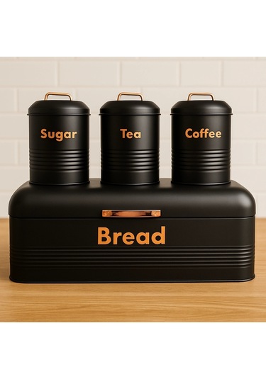 4 Lü Mutfak Seti Ekmeklikçay Kahve Şekerlik Siyah 43x20 Antrasit