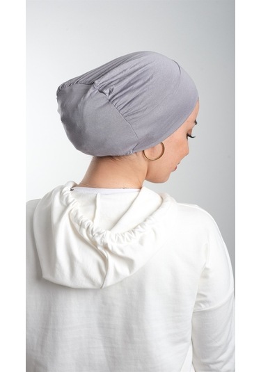 Gri Pratik Hazır Geçmeli Tesettür Bone Viskon Kumaş Sade 3003_15 Gri