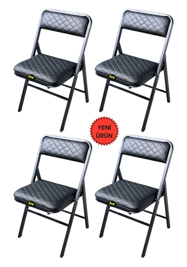 Hey 4'lü Katlanır Kamp Sandalyesi Piknik Sandalyesi Siyah Baklava Siyah