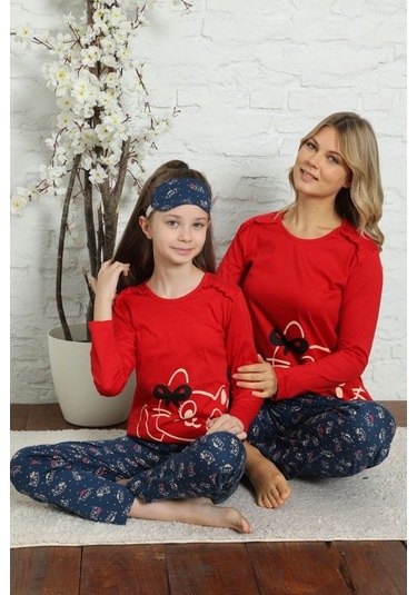 Alimer Kız Çocuk Bisiklet Yaka Uzun Kollu Pijama Takım Edy5157Uy