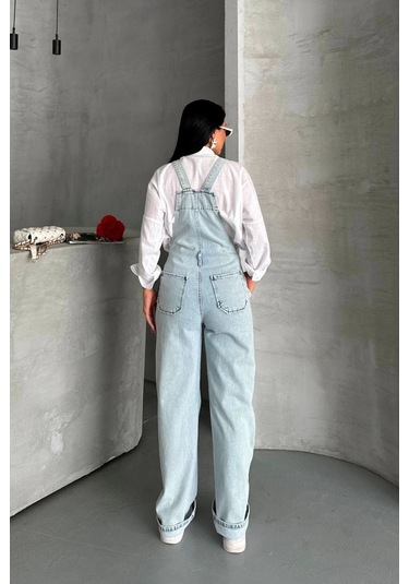 Biçomi Pantolon Kar Yıkama Salopet Mavi D2514