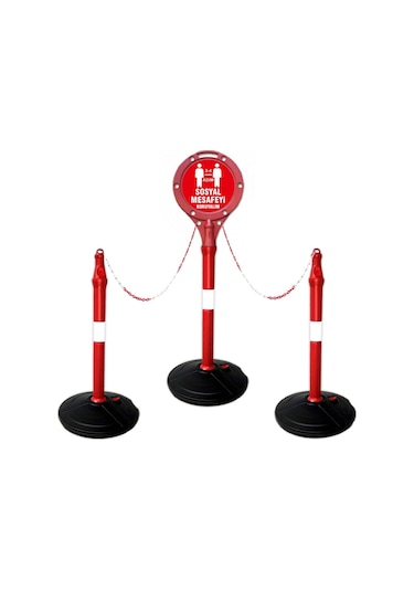 Sosyal Mesafe Uyarı Bariyer Dubası 3 Adet Duba 4 Metre Zincir Ve