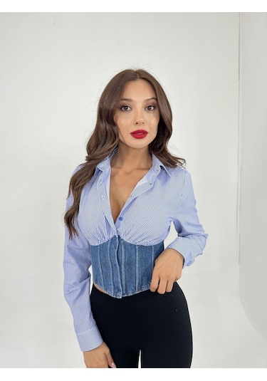 6963 Gömlek-mavi Beyaz Çizgili