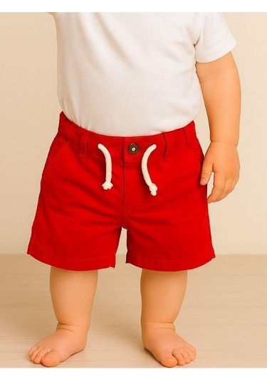 Erkek Bebek Dokuma Şort-16067 Kırmızı