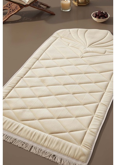 Krem Kapitone Dolgulu Lüks Seccade 65x115 Cm