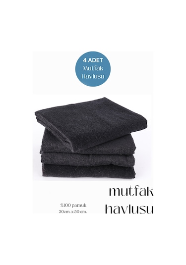 4 Adet Mutfak Havlusu El Yüz Havlusu Siyah