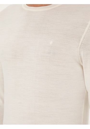Cacharel Beyaz Slim Fit Yün Karışımlı Bisiklet Yaka Basic Triko Kazak