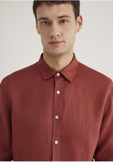 Mavi - Turuncu Keten Gömlek 0211466-71100 Turuncu