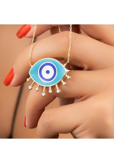 925 Ayar Gümüş Gold Mineli Nazar Kolye