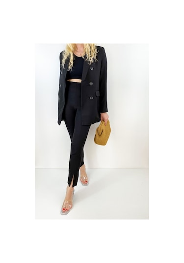 Modaonna Kadın Siyah Oversize Blazer Ceket Siyah