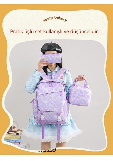 İlkokul Ve Ortaokulul Öğrencileri İçüç Parçalı Okulul Çantasıseti-mor Mor