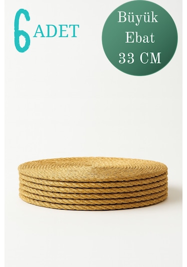 Yunusoğlu Home Hasır Jüt Supla 6'lı Set Amerikan Servis 33 Cm Çap Supla 6'lı Altın
