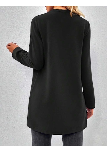 Defymoda Kadın Uzun Kollu Önü Açık Uzun Modal Ceket Siyah