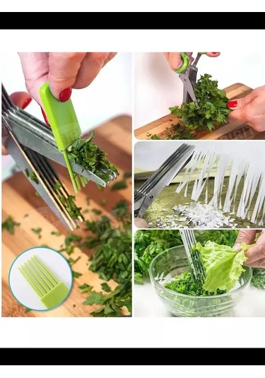 Mufunye Yeşil Çok Fonksiyonlu Nane- Rosemary Kesici, 5 Bıçaklı Paslanmaz Çelik, Abs Anti Kayma Kollü, Temizlik Fırçası İçeren Mutfak Makası Diğer