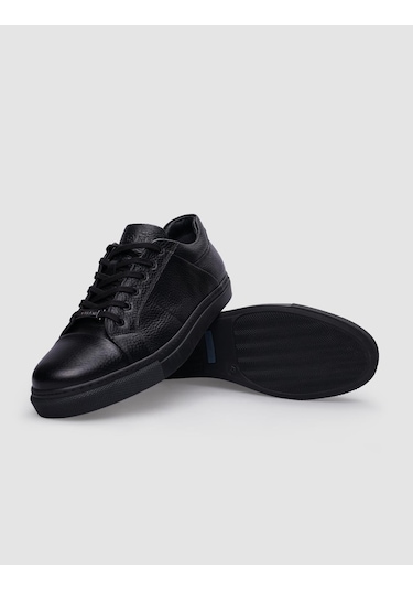 Cabani %100 Hakiki Deri Siyah Bağcıklı Erkek Sneaker Siyah