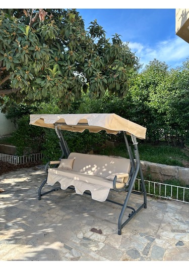 3 Kişilik Hamak Zırh Demir Bahçe Balkon Teras Salıncağı Krem