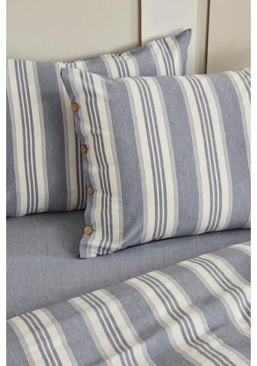 Karacahome Sarah Anderson Rosery İpliği Boyalı Çift Kişilik Nevresim Takımı Mavi