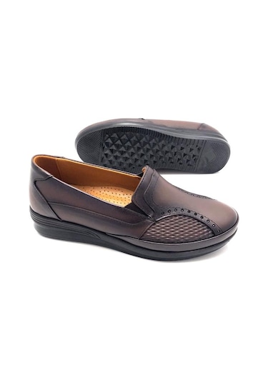 Derilax Hakiki Deri Tam Ortopedik Rahat Kadın Anne Ayakkabısı Kahverengi