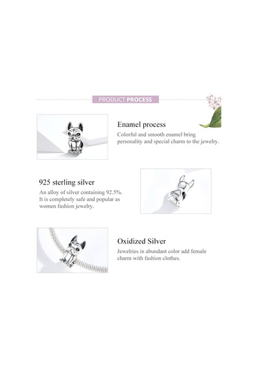 S925 Ayar Gümüş Fransız Bulldog Boncuklu Dıy Bilezik Gevşek Boncuk Çok Renkli