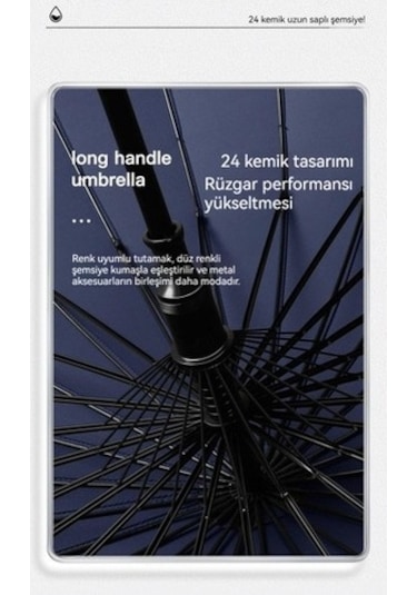 Beautiful Youth 24 Kaburga Tam Otomatik Erkek Düz Renkli Şemsiye 25 İnç - Mavi