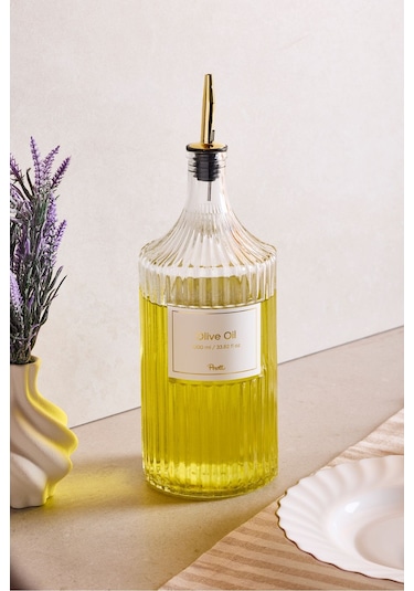 Perotti Viking 1000 Ml Cam Şişe Ve Yağlık Kapaklı Çift Kapaklı Gold Gold