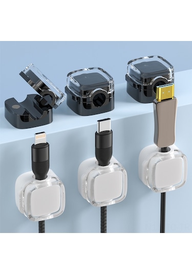 Skycity Siyah 6'lı Transparan Manyetik Kabloluk Tutucu - Masaüstü Veri Şarj Kablosu Düzenleyici, Kolay Kurulum, Dayanıklı Malzeme