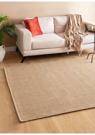 Saraz Halı Sisal Jut Hasır Model Tek Renk Dokuma Yıkanabilir Toz Vermez Halı Kahve Kahve