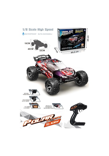 Büyük Boy Kumandalı Yüksek Hızlı Elektrikli Suya Dayanıklı 80km/h 1:8 Rc Oyuncak Araç Full Fonksiyon Araba Kırmızı Kırmızı