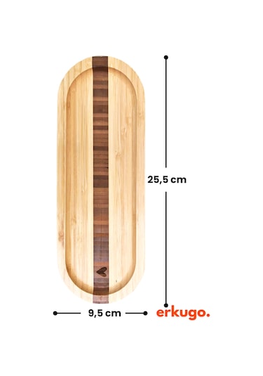 2 Adet Bambu Kalp Desenli Oval Servis Tabağı, Sunum Tabağı 25,5 X 9,5 Cm Bambu