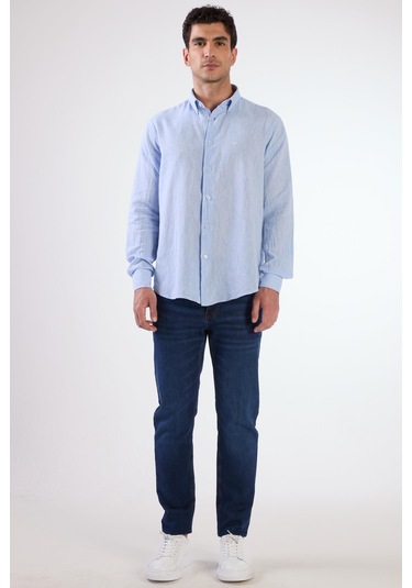 K.mavi Düz Erkek Gömlek - Regular Fıt Koyu Mavi