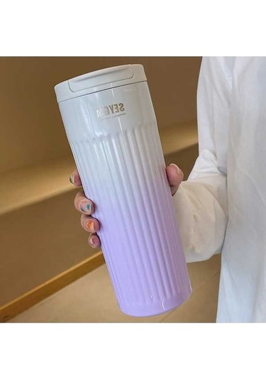 Didadodo 500 Ml Moda Paslanmaz Çelik Kahve Kupası Renk Değiştiren Tasarım Araba Termos Kupa Mor Mor