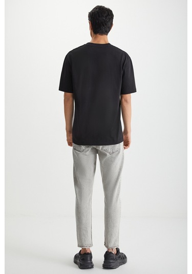 Kravın Erkek %100 Pamuk Bisiklet Yaka Baskılı Siyah T-shirt